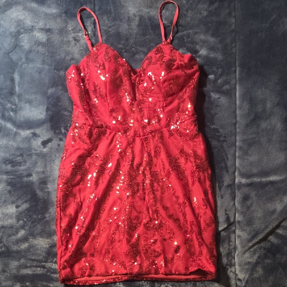 Red Sequin Bodycon Mini Dress